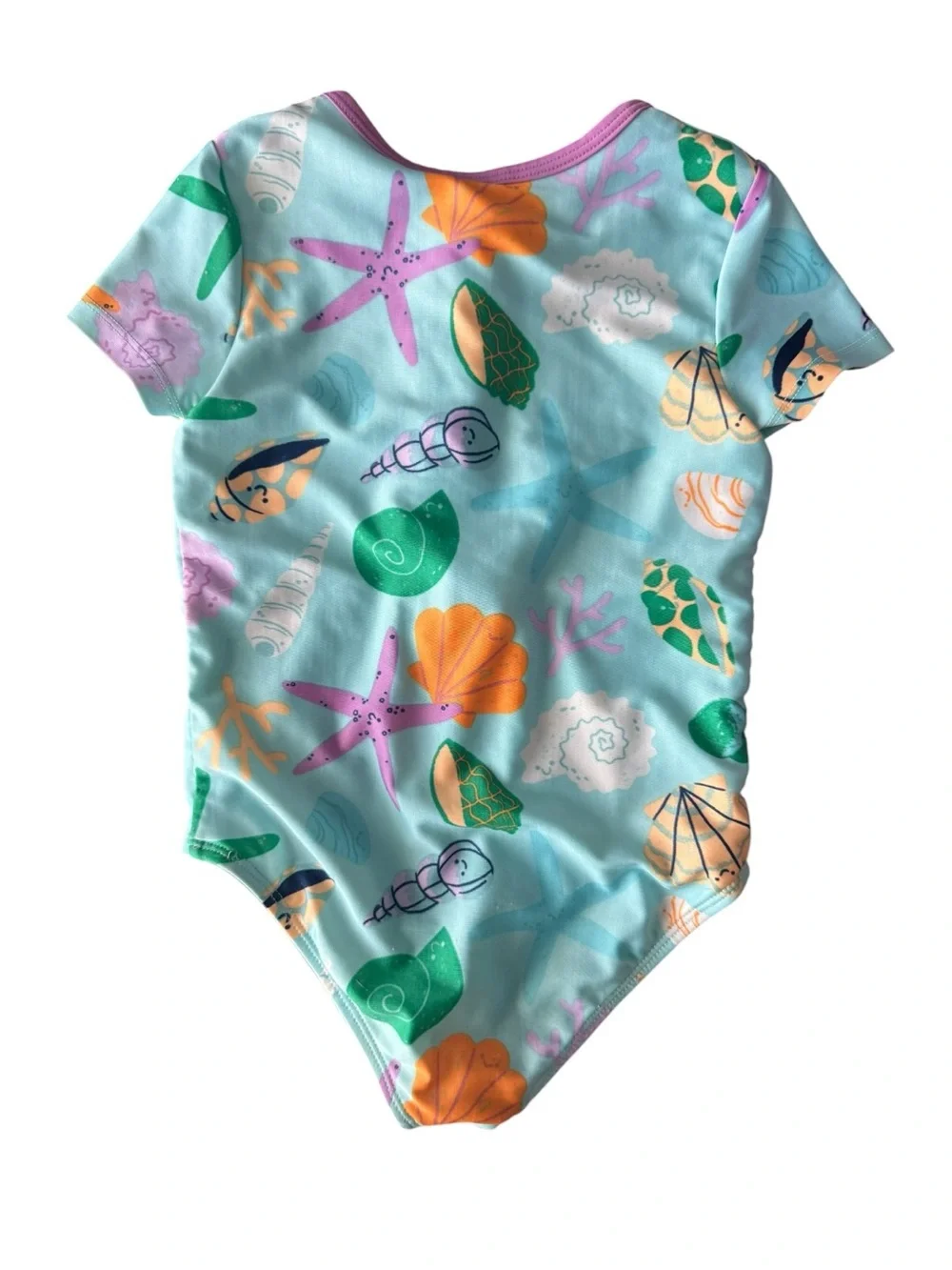 Cat & Jack Toddler Girls Sea Life Rash Guard One-Piece Swimsuit 5T Purple Aqua